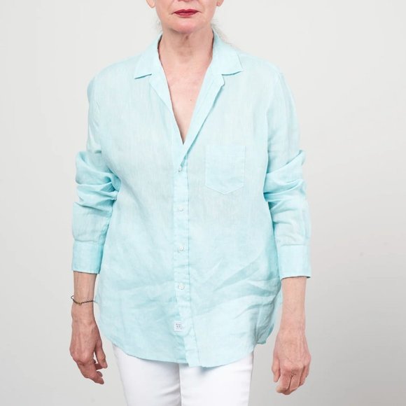 Frank & Eileen Shirley Tailored Button-Up Shirt Classic Linen Size: L Seafoam